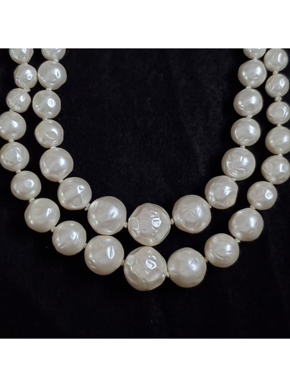 Vintage Baroque Faux Pearl Necklace Layered Double Strand White Graduated 20"
